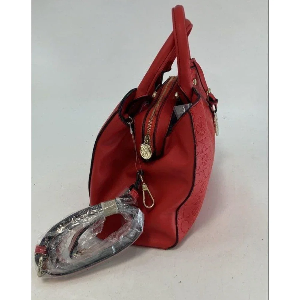 CHRISTIAN LACROIX Embossed Logo Satchel Red Convertible Shoulder Bag